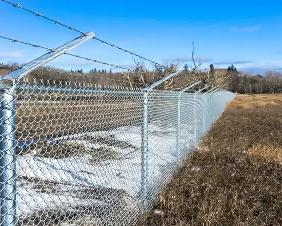 PVC coated barbed wire for rust-resistant fencing.